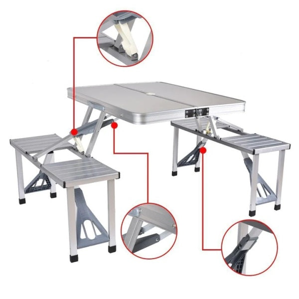 Set Masa pliabila Picnic tip Geamantan cu 4 Scaune din Aluminiu