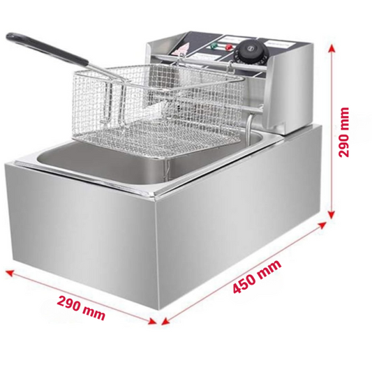 Friteuza Electrica Profesionala 6L, Inox, 2500W – Termostat Reglabil, Capac Antistropire, Usor de Curatat