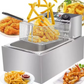 Friteuza Electrica Profesionala 6L, Inox, 2500W – Termostat Reglabil, Capac Antistropire, Usor de Curatat