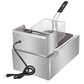 Friteuza Electrica Profesionala 6L, Inox, 2500W – Termostat Reglabil, Capac Antistropire, Usor de Curatat