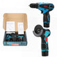 Set Portabil 2 in 1 cu Masina de Gaurit 48V si Polizor Unghiular Compact 10000 RPM, Acumulatori Reincarcabili, Discuri de Taiere Incluse si Accesorii Complete