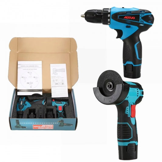 Set Portabil 2 in 1 cu Masina de Gaurit 48V si Polizor Unghiular Compact 10000 RPM, Acumulatori Reincarcabili, Discuri de Taiere Incluse si Accesorii Complete