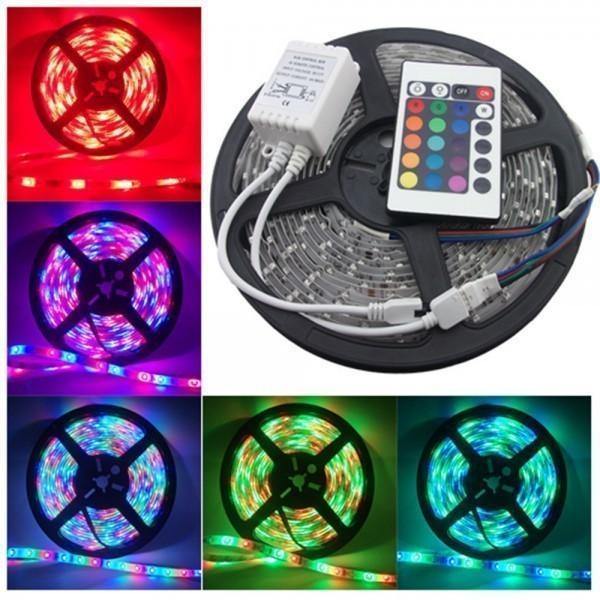 Banda led RGB 5 m pentru iluminare, cu banda  adeziva si telecomanda