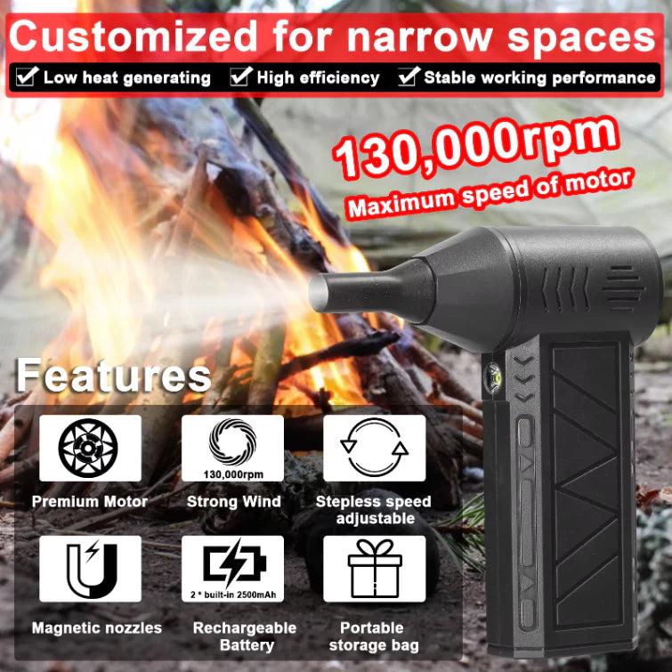 Suflanta aer portabila, indicator baterie, turbo fan, 130000 RPM, 4 trepte de putere, baterie 5000 mAh, negru cu 2 acumulatori