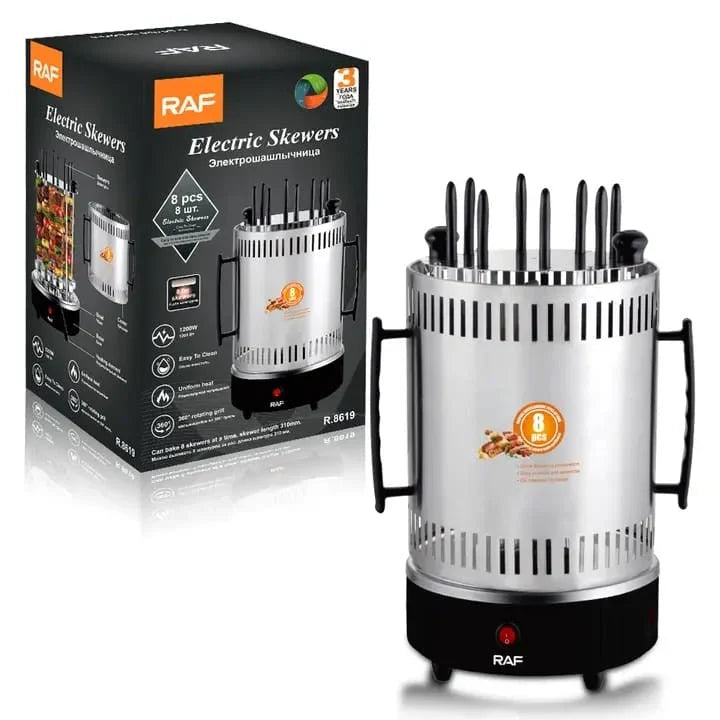Gratar Electric Vertical RAF-8619, Fara Fum, 1200W, 8 Frigaruie Rotative din Otel
