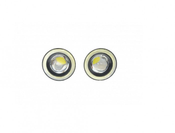 Set 2 proiectoare auto cu LED Angel Eyes, 64 mm, lumina alba