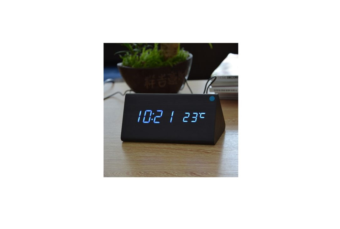 Ceas cu afisaj LED, design lemn, alarma, temperatura, data si ora