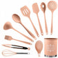 Set 13 ustensile de gatit din silicon, maner rezistent din bambus