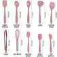 Set 13 ustensile de gatit din silicon, maner rezistent din bambus