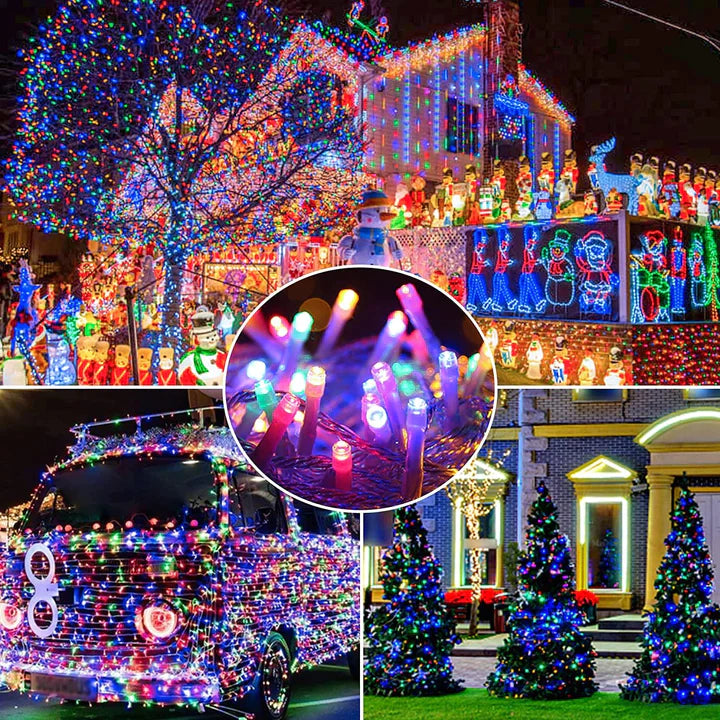 Promotie! 2+1 CADOU Instalatie 100 LED pentru exterior cu incarcare solara, Multicolor