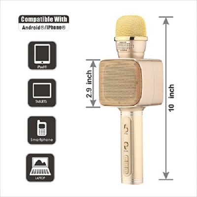 Microfon karaoke, bluetooth, boxe incorporate, auriu