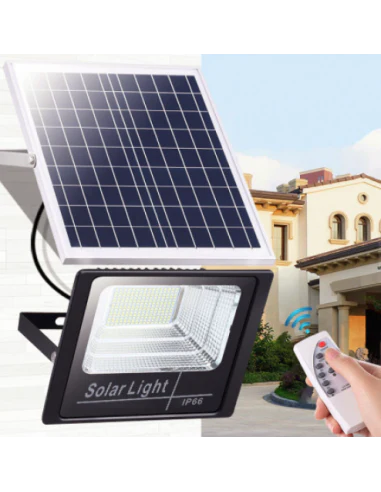 Proiector Solar 100W, lampa incarcare solara + panou solar rezistent la apa, telecomanda